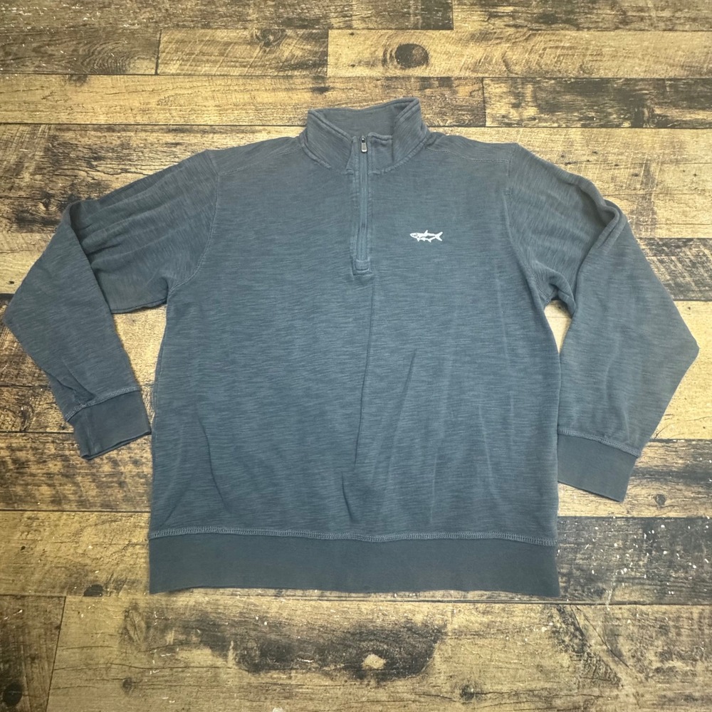 Orvis Men's Pullover Sweatshirt Shark Logo Quarter Zip Gray Size L